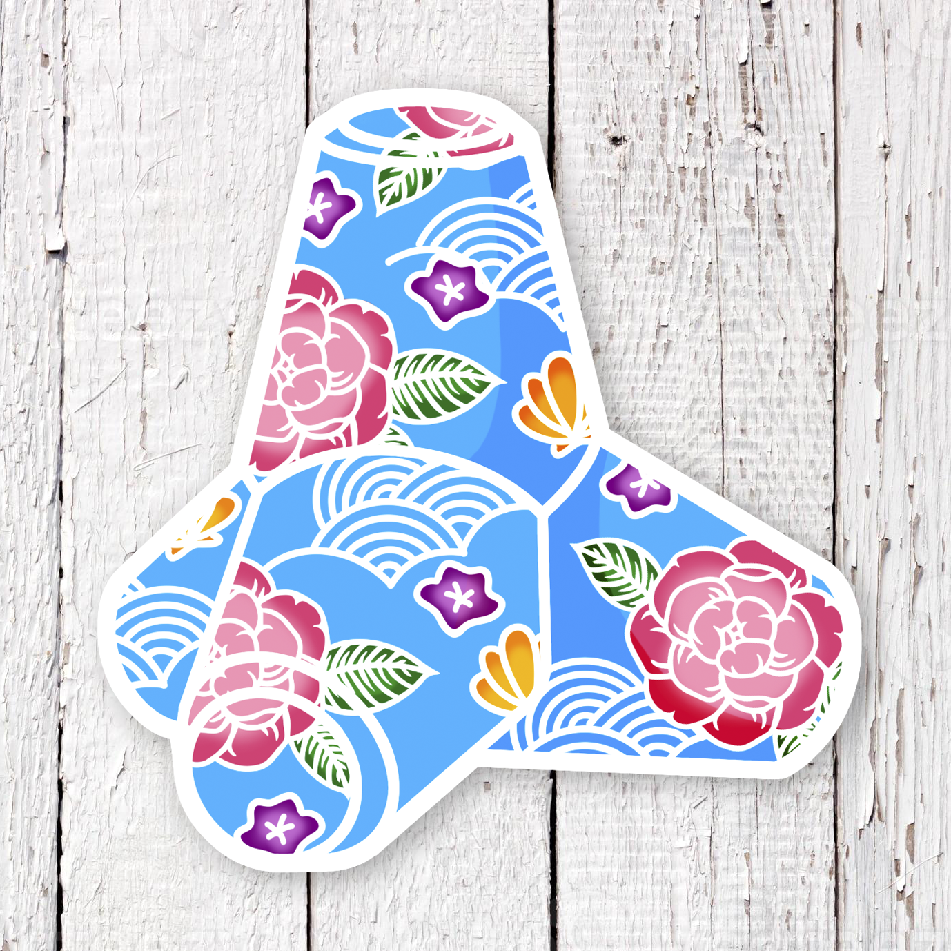 Okinawa Bingata Tetrapod Waterproof Sticker (Blue)