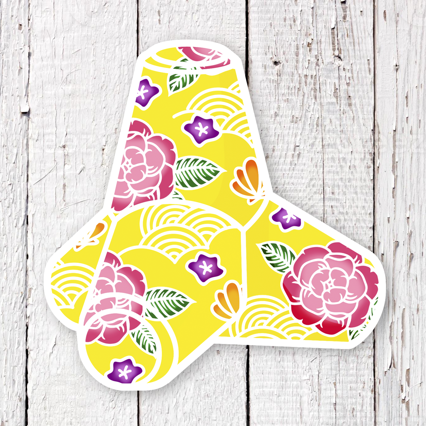 Okinawa Bingata Tetrapod Waterproof Sticker (Yellow)