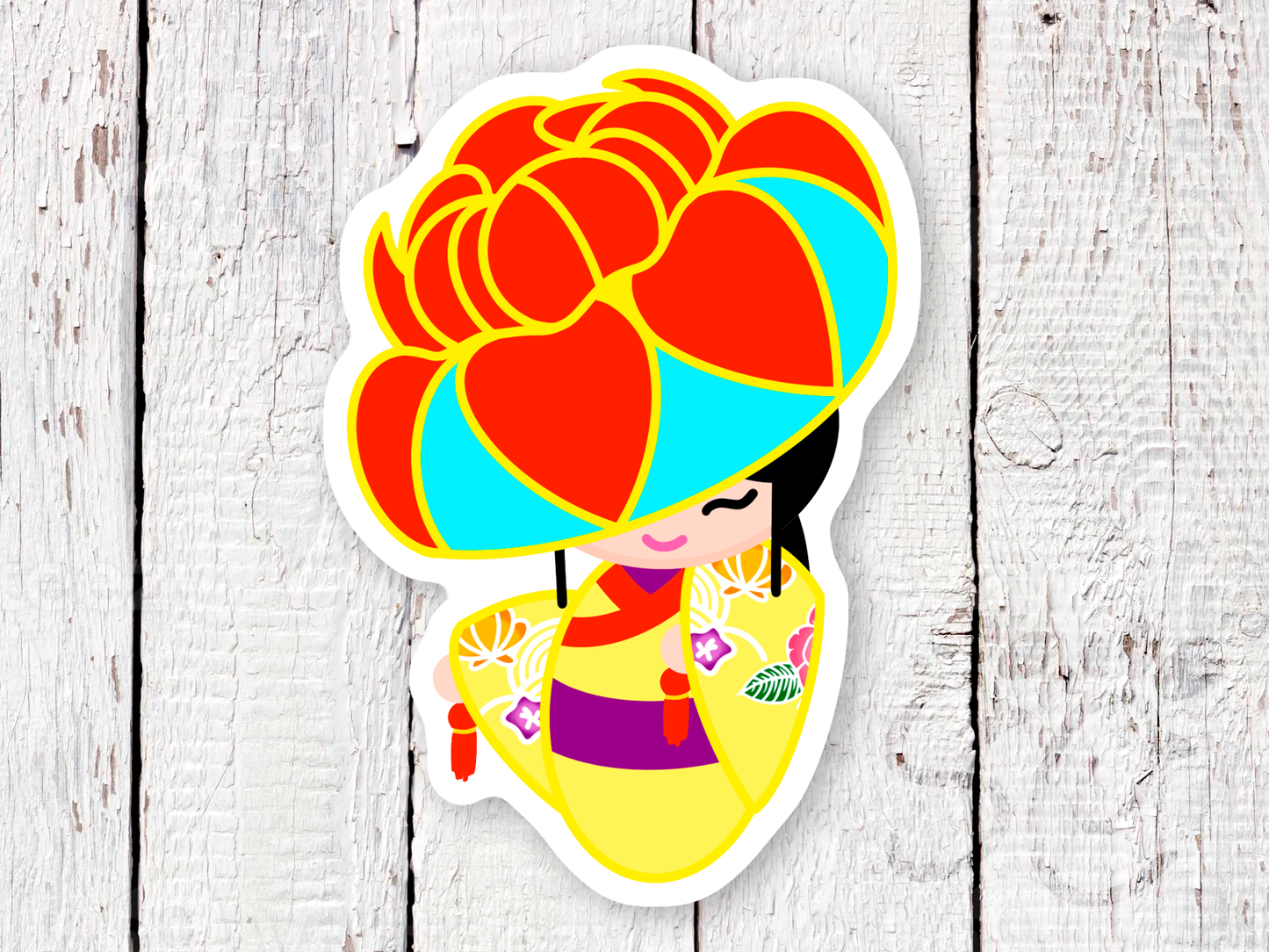 Okinawa Kokeshi Doll Waterproof Sticker