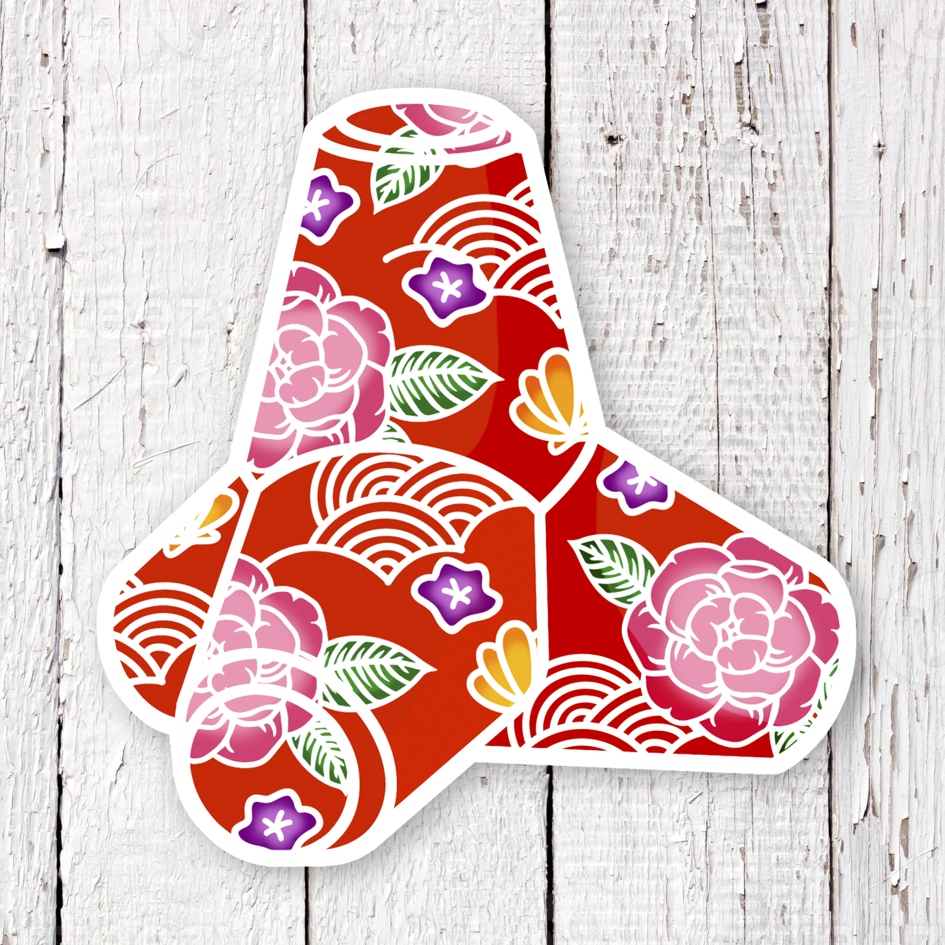 Okinawa Bingata Tetrapod Waterproof Sticker (Red)